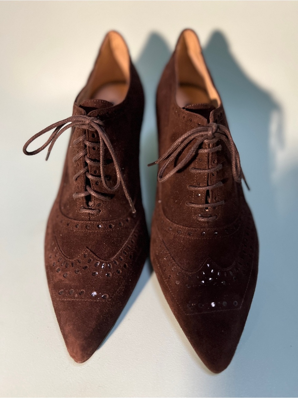 Fratelli Rossetti Brown Suede Wingtip Heels